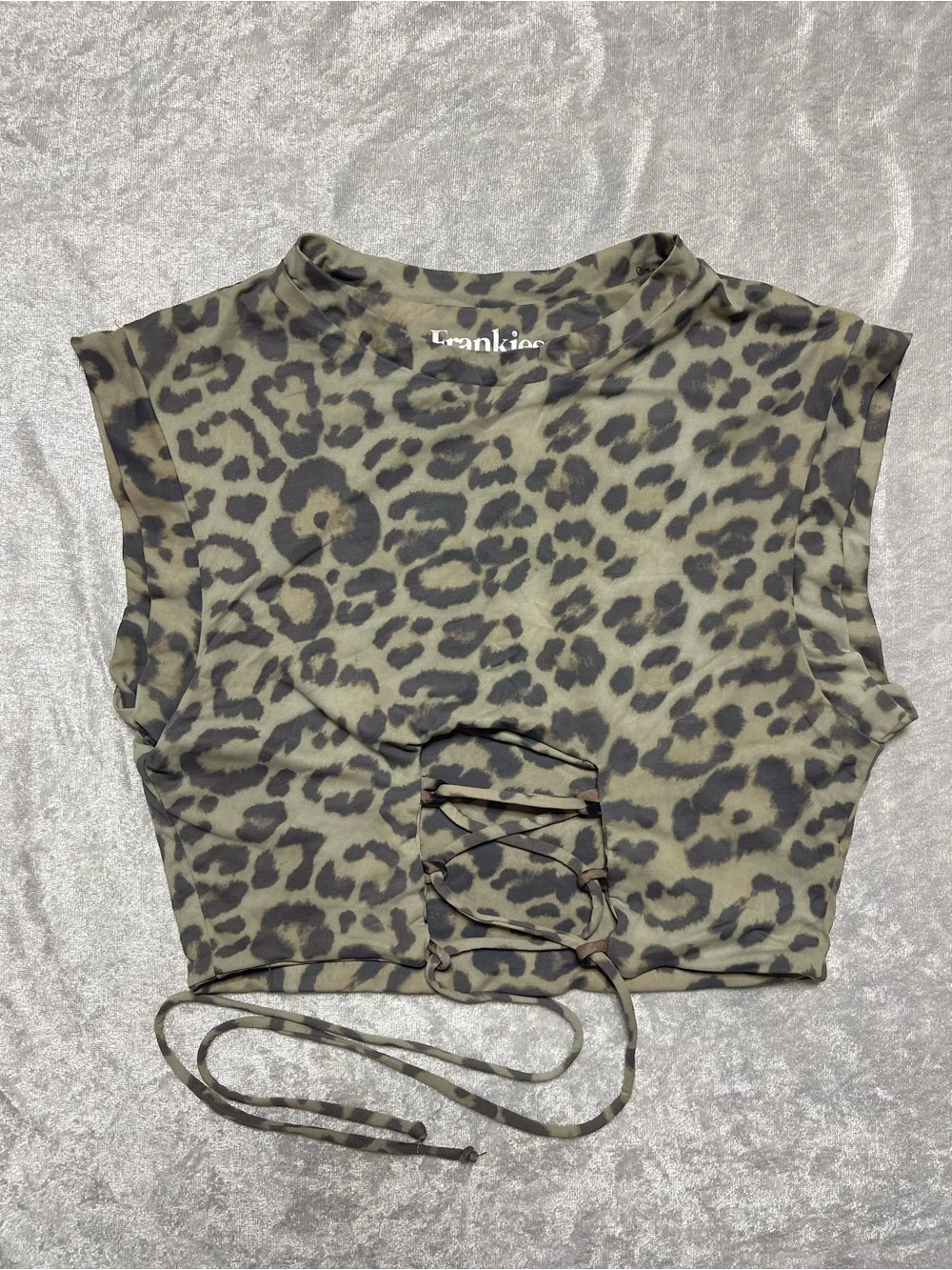Frankie's Bikinis Olive & Black Leopard Lace-Up Crop Top